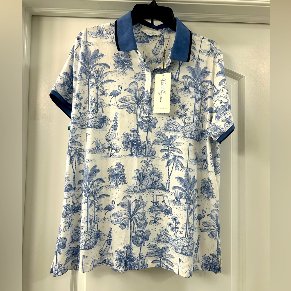 Walter Hagen White and Blue Short Sleeve Polo Tee